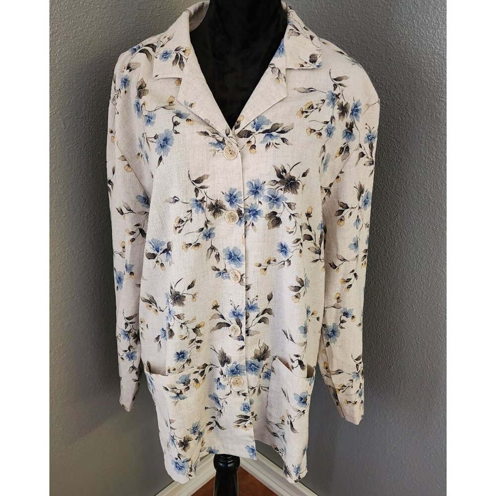 VTG‎ Season Ticket Jacket Blazer XL Floral Print Long Sleeve Pockets Grannycore